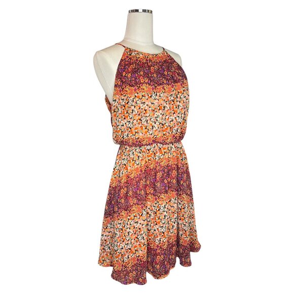 Floral Sleeveless Mini Dress Large Boho Halter Neck Sundress Festival Garden - Picture 9 of 16